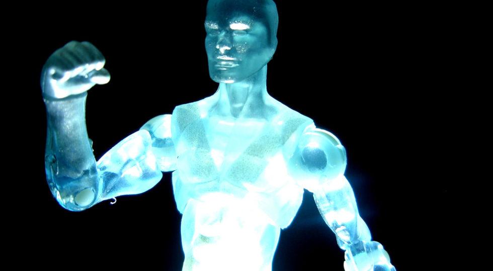 The Iceman - image of a plastic blue iceman character slightly illuminated